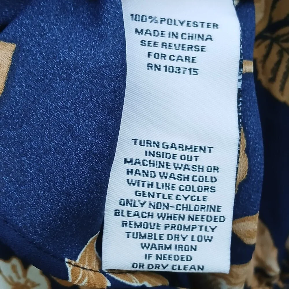 N Lepore Sleeveless Gold Floral on Navy Midi Dress with Shirring & Ruffles Sz 4